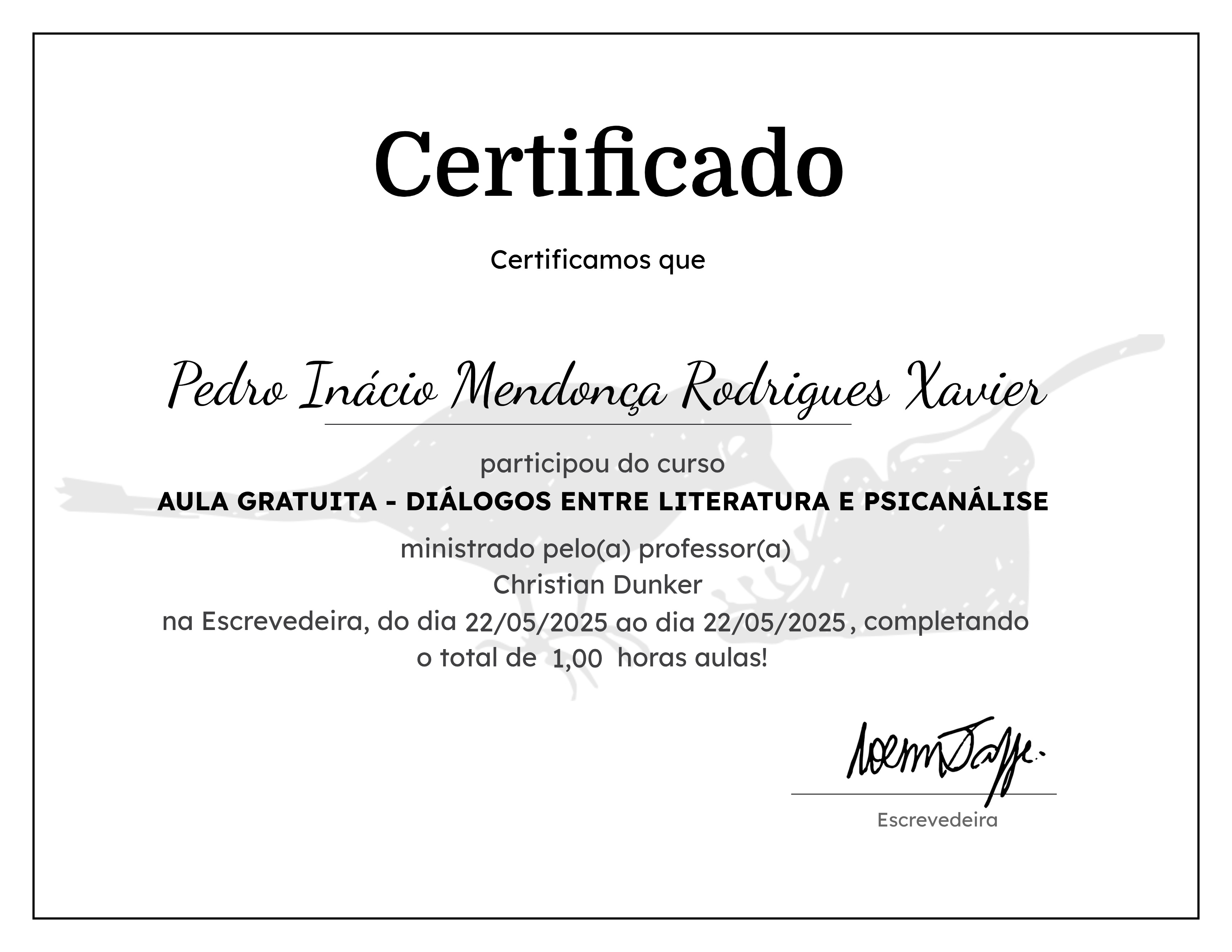 AULA GRATUITA - DIÁLOGOS ENTRE LITERATURA E PSICANÁLISE